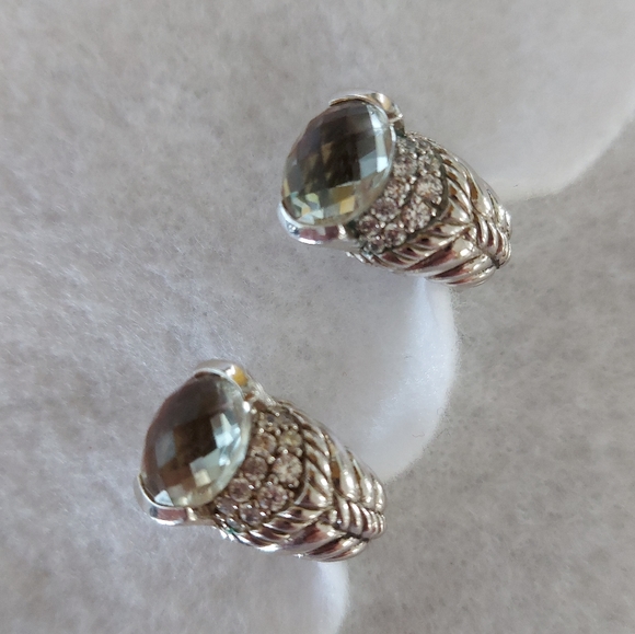 Green quartz Judith Ripka sterling silver crossover hoop earrings - Picture 5 of 11